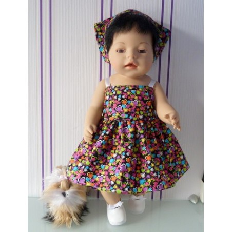 zonnejurk zwart met hartjes baby born 43cm