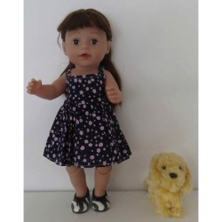 zonnejurk donker blauw met bloemen roze  baby born 43cm
