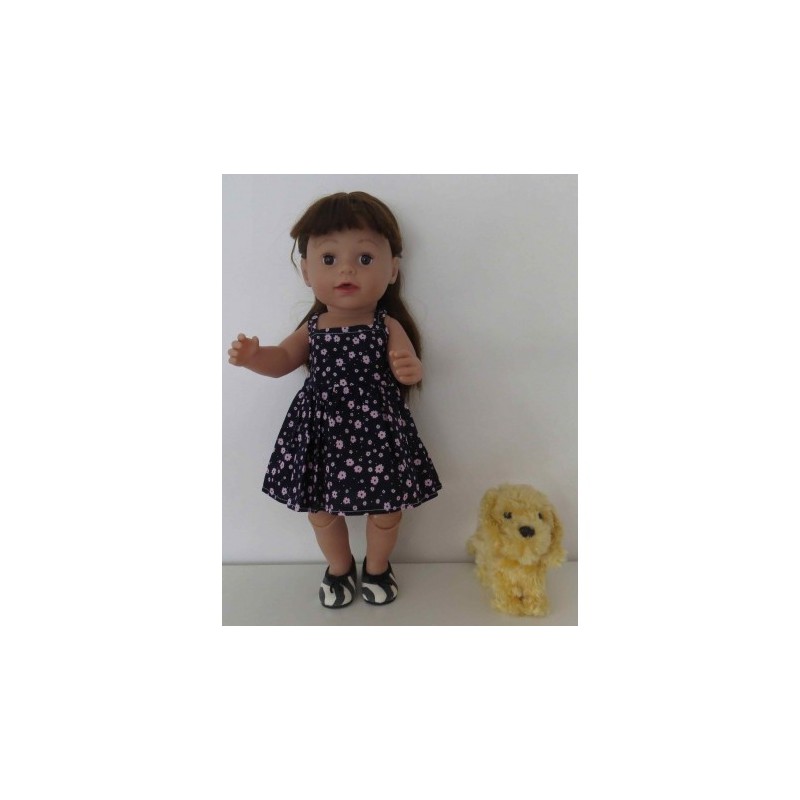 zonnejurk donker blauw met bloemen roze  baby born 43cm