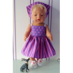 zonnejurk lila roze stippen baby born 43cm