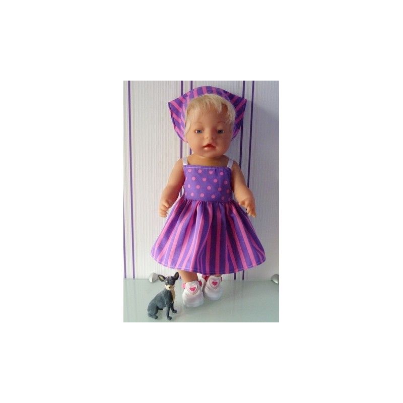 zonnejurk lila roze stippen baby born 43cm