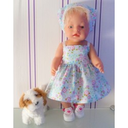 zonnejurk licht blauw gebloemd baby born 43cm