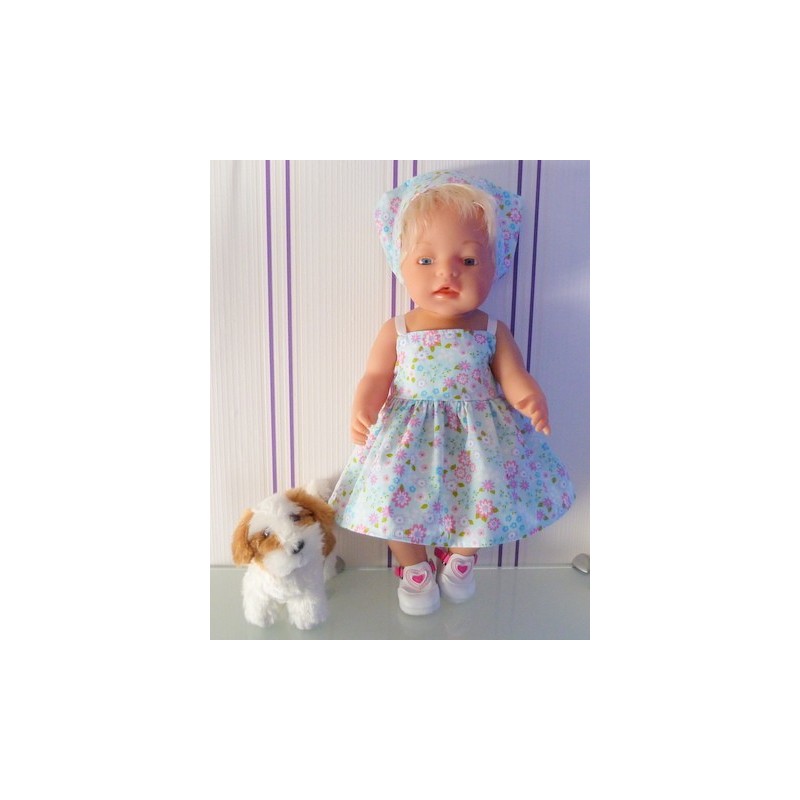 zonnejurk licht blauw gebloemd baby born 43cm