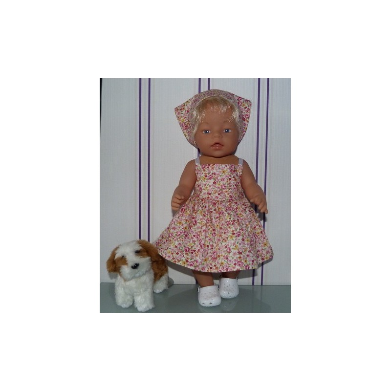 zonnejurk gebloemd roze baby born 43cm