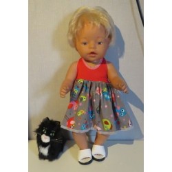 tricotjurk setje grijs vogels rood baby born 43cm