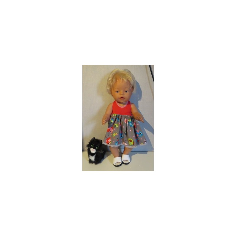 tricotjurk setje grijs vogels rood baby born 43cm