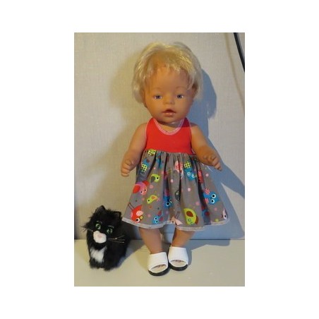 tricotjurk setje grijs vogels rood baby born 43cm