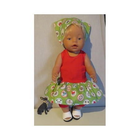trendyjurk setje groen dieren  baby born 43cm