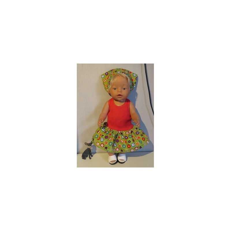 trendyjurk setje groen bloemen baby born 43cm