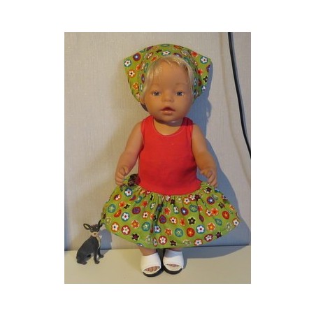 trendyjurk setje groen bloemen baby born 43cm