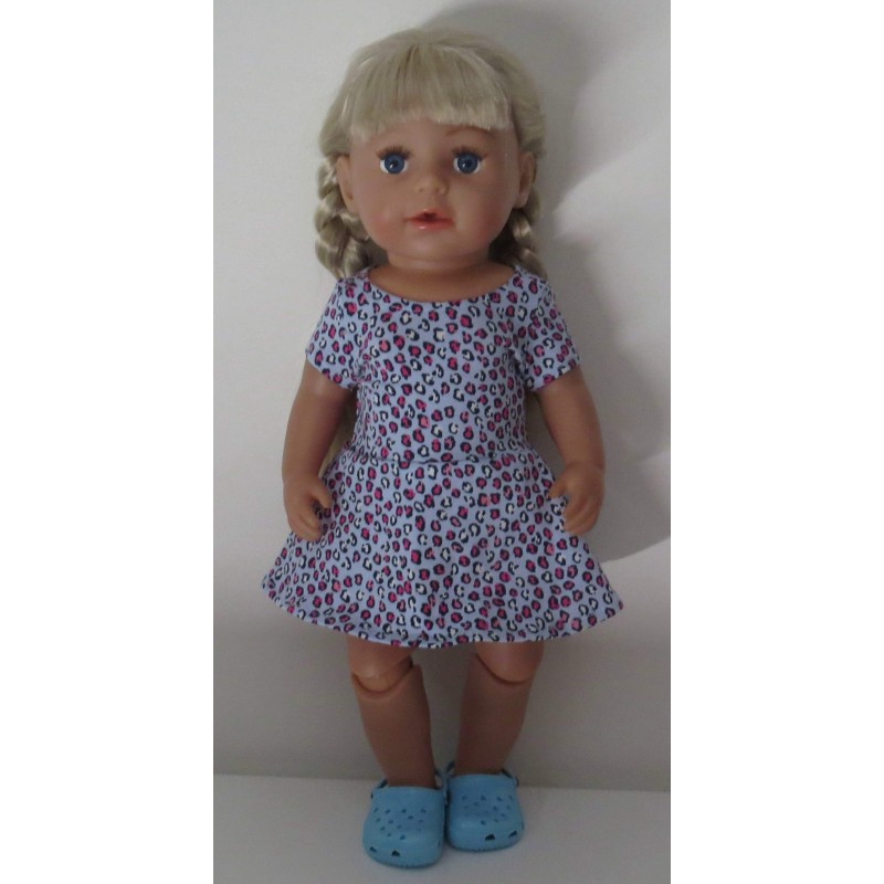 sportievejurk blauw panter print baby born 43cm