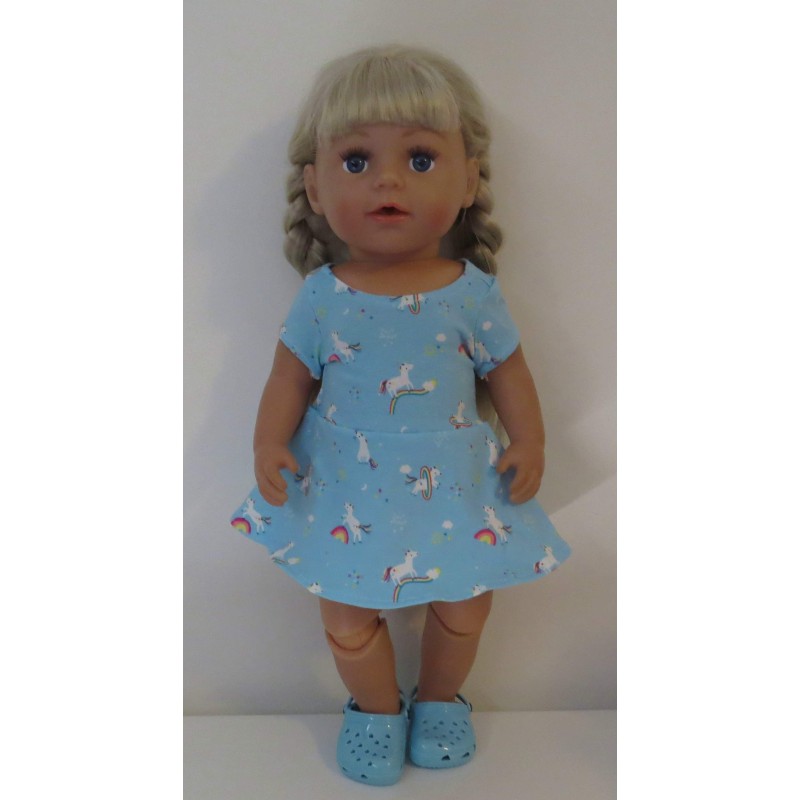 sportievejurk blauw eenhoorn baby born 43cm