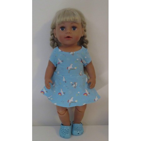 sportievejurk blauw eenhoorn baby born 43cm