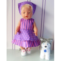 bloemjurk lila met roze baby born 43cm