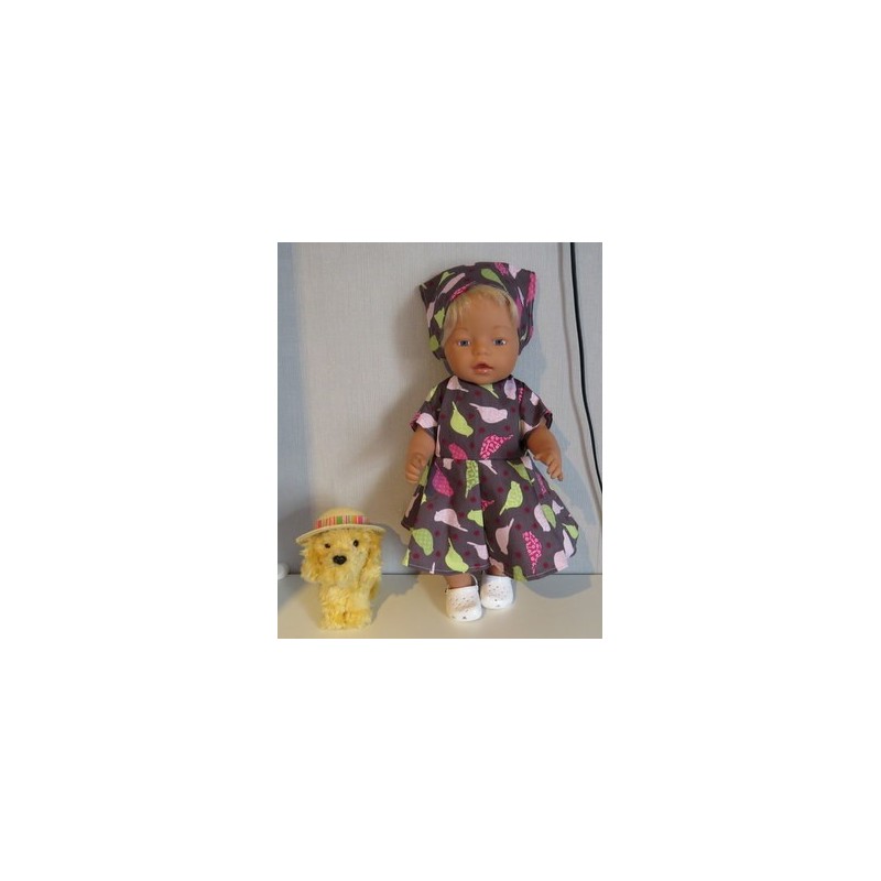 bloemjurk grijs met vogels baby born 43cm