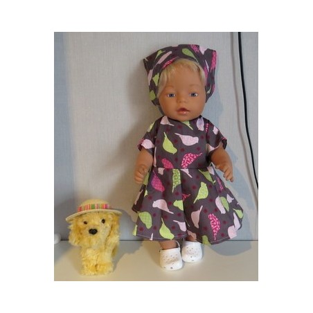 bloemjurk grijs met vogels baby born 43cm