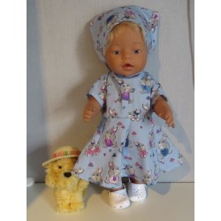 bloemjurk blauw konijnen baby born 43cm