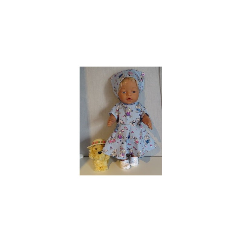 bloemjurk blauw konijnen baby born 43cm