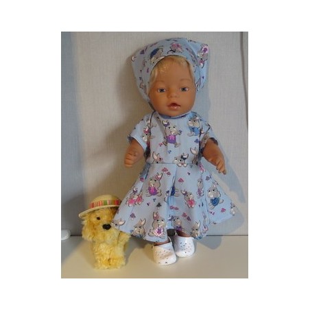 bloemjurk blauw konijnen baby born 43cm