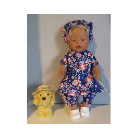 bloemjurk setje donker blauw baby born 43cm