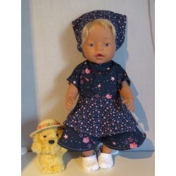 bloemjurk donker blauw kat baby born 43cm