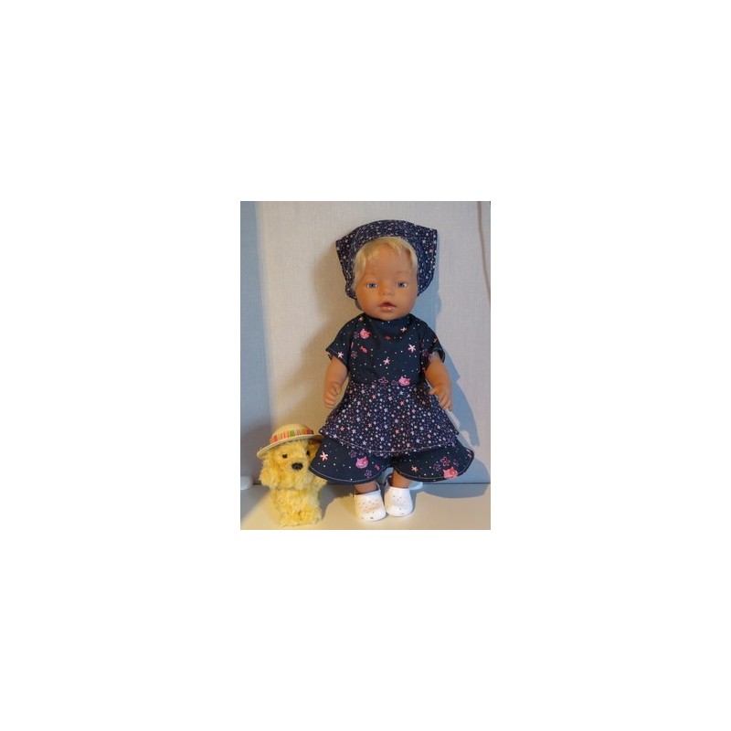 bloemjurk donker blauw kat baby born 43cm