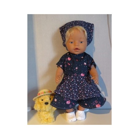 bloemjurk donker blauw kat baby born 43cm