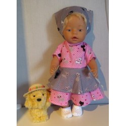 bloemjurk kat roze met grijs baby born 43cm