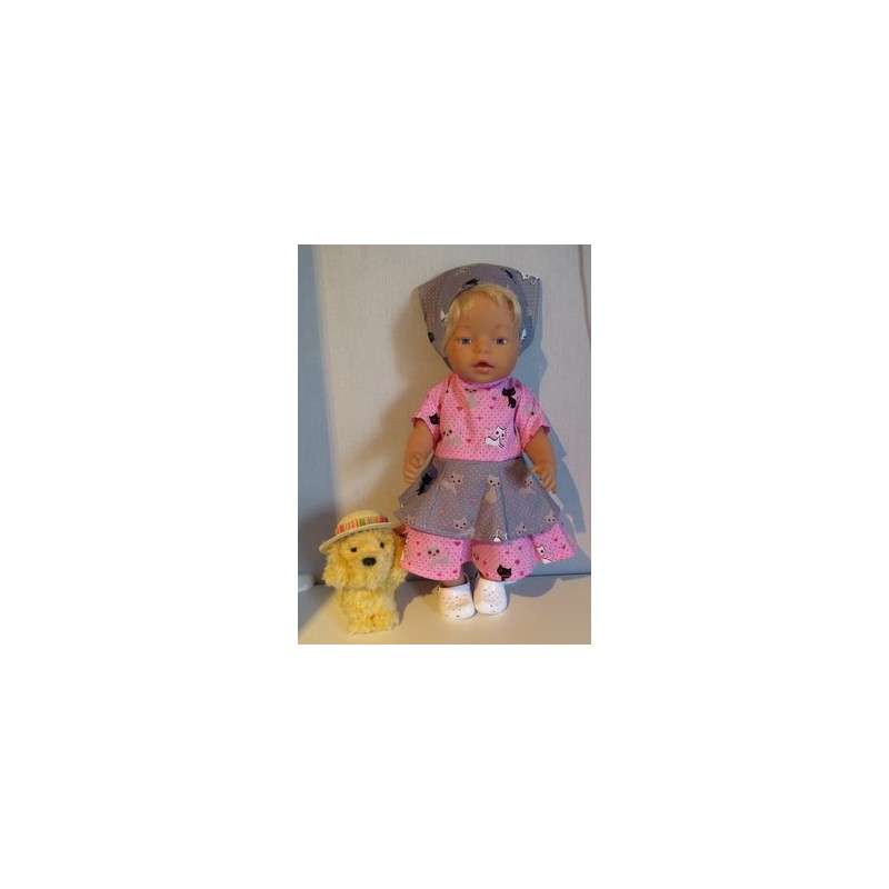 bloemjurk kat roze met grijs baby born 43cm
