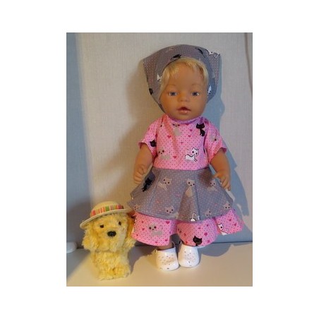 bloemjurk kat roze met grijs baby born 43cm