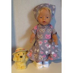 bloemjurk grijs kat baby born 43cm