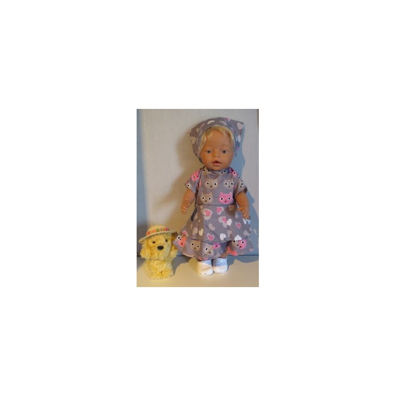 bloemjurk grijs kat baby born 43cm