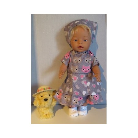 bloemjurk grijs kat baby born 43cm