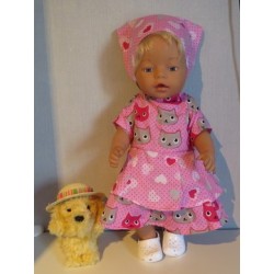 bloemjurk roze kat baby born 43cm