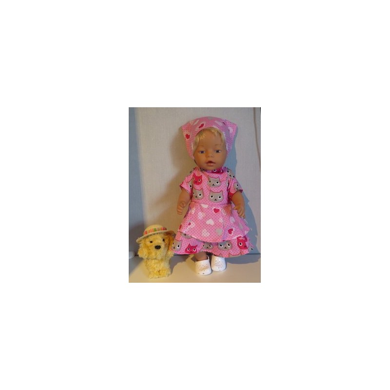 bloemjurk roze kat baby born 43cm