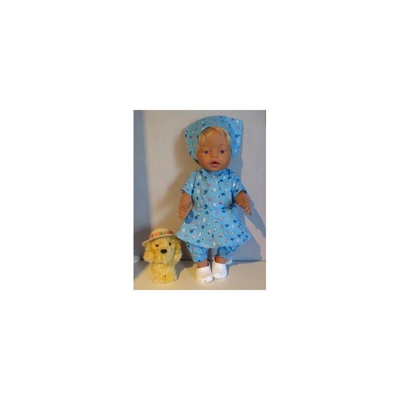 bloemjurk setje blauw met bloemen baby born 43cm