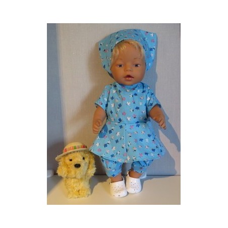 bloemjurk setje blauw met bloemen baby born 43cm