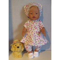 bloemjurk setje met roze bloemen baby born 43cm