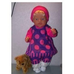 overgooier setje paars met roze polka dots groot baby born 43cm
