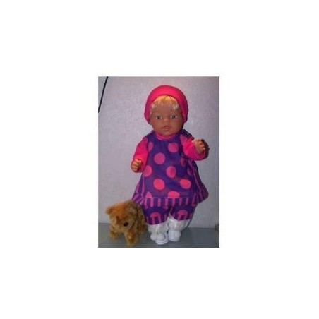 overgooier setje paars met roze polka dots groot baby born 43cm