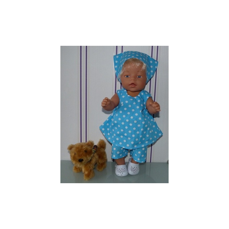 overgooier setje aqua blauw polka dots baby born 43cm