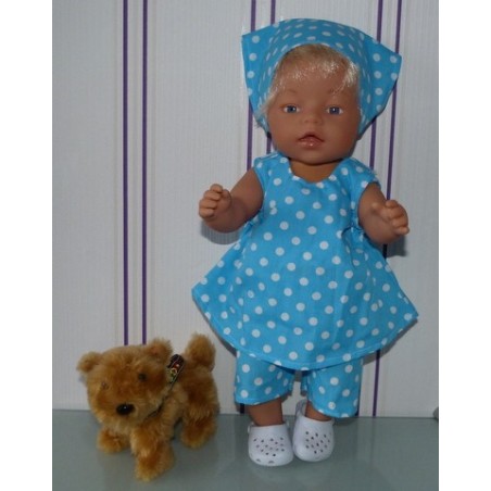 overgooier setje aqua blauw polka dots baby born 43cm