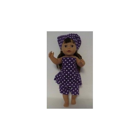 halterjurk setje paars polka dots baby born 43cm