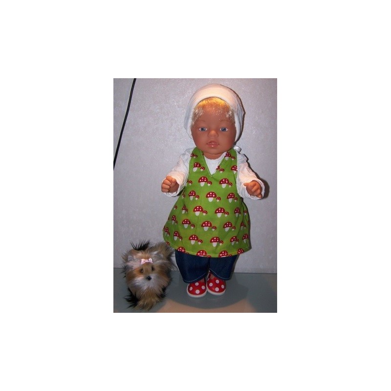 halterjurk setje groen paddestoelen baby born 43cm