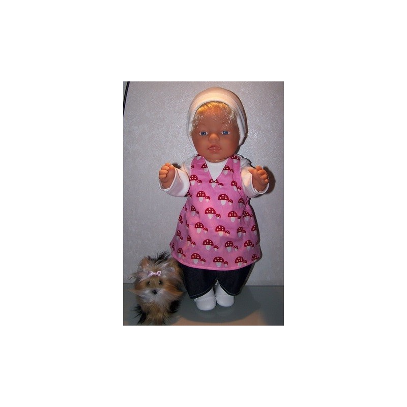 halterjurk setje roze paddestoelen baby born 43cm