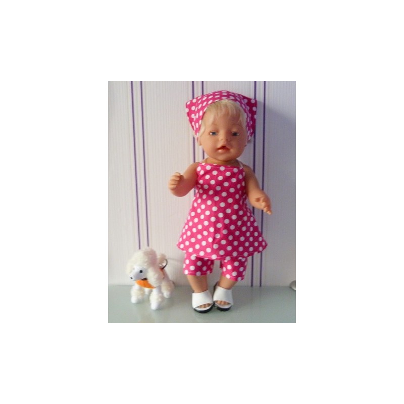 halterjurk setje hard roze polka dots baby born 43cm