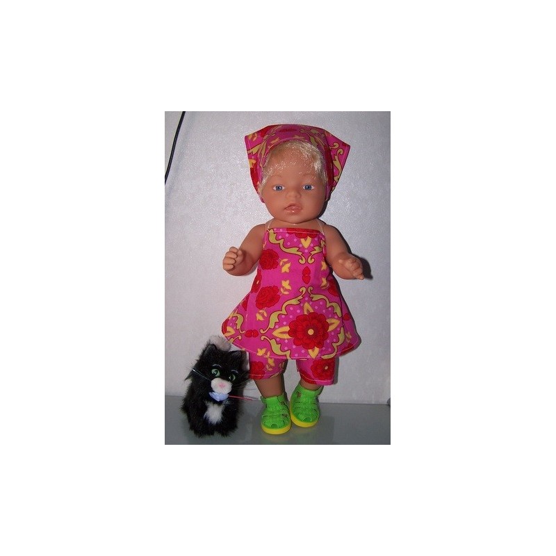 halterjurk setje roze met rode bloemen baby born 43cm