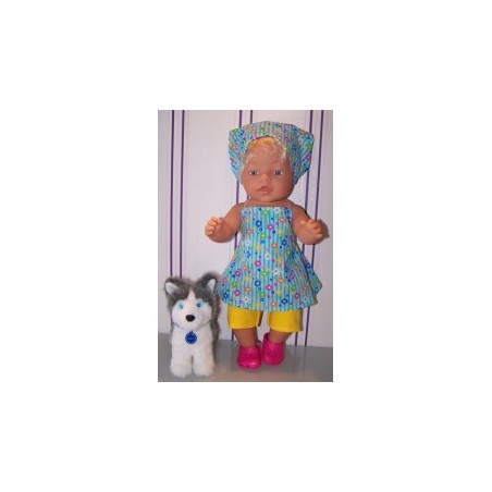halterjurk setje blauw met bloemen baby born 43cm