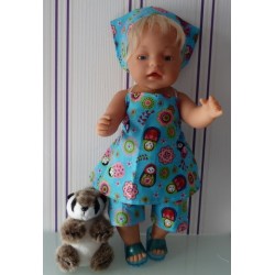 halterjurk setje matroeska blauw  baby born 43cm