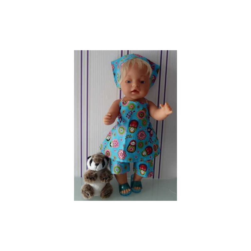halterjurk setje matroeska blauw  baby born 43cm